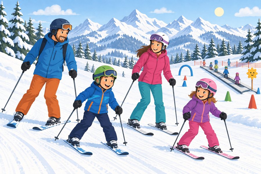 Familie beim Skifahren