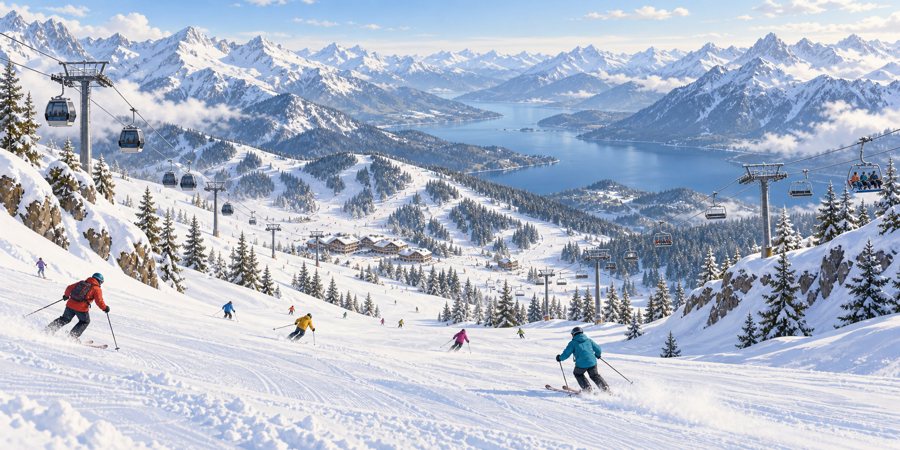 Illustrative, non-documentary winter scene for ski-holiday planning at Flumserberg; no specific photographed place or landmark is depicted.