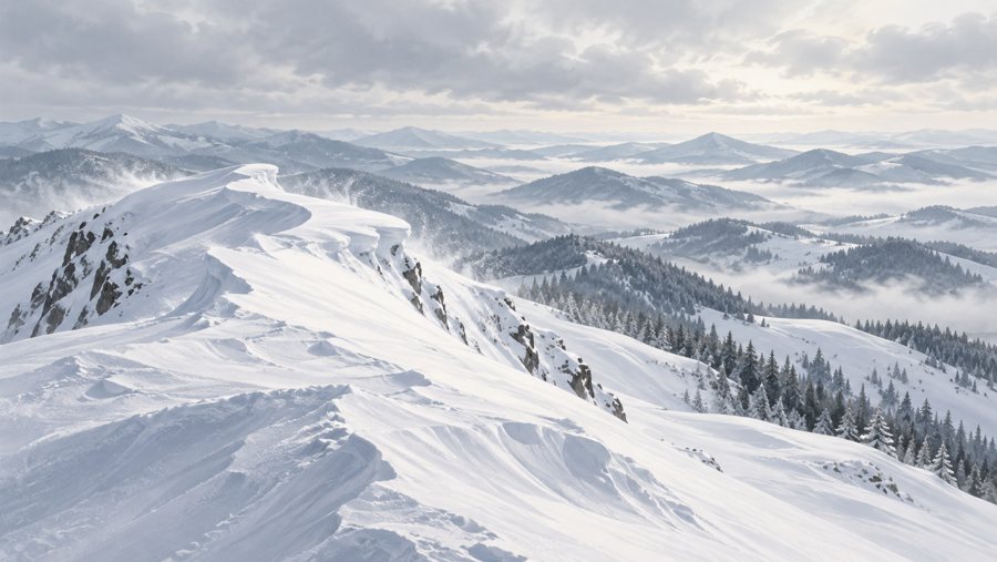 Illustrative snowy ridge winter landscape