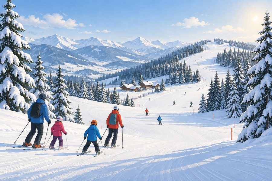 Illustrative gentle family ski hill