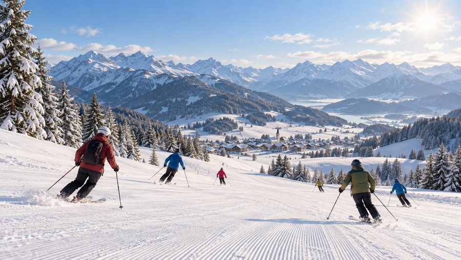 Illustrative Bavarian winter ski scene Illustrative Bavarian winter ski scene