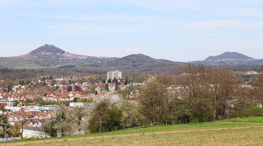 View from Göppingen toward Hohenstaufen and Rechberg