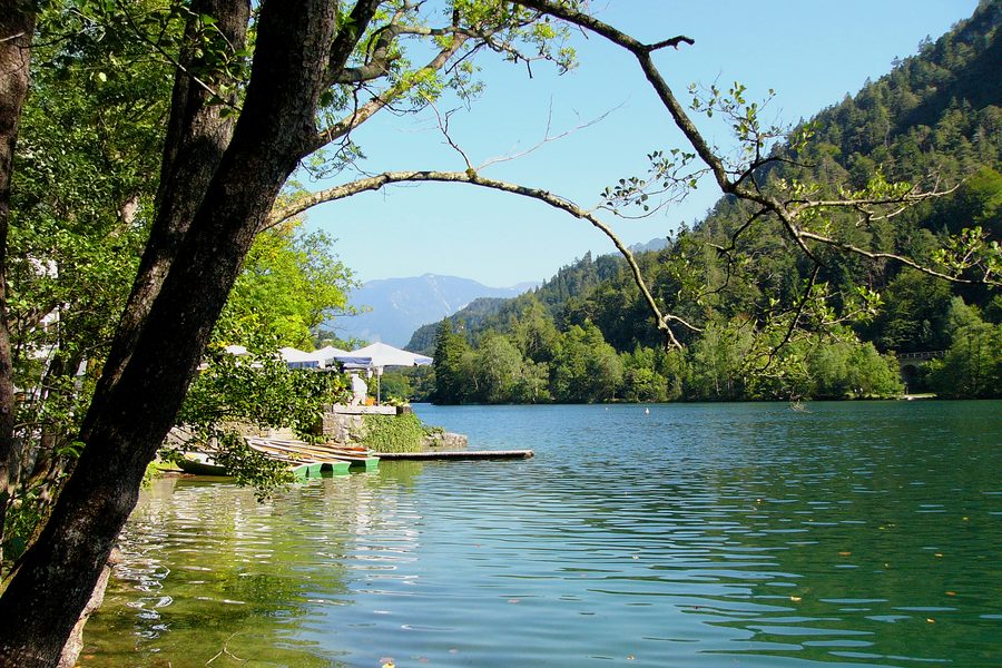 Lake Thumsee seen from the west near Bad Reichenhall in Bavaria, Germany