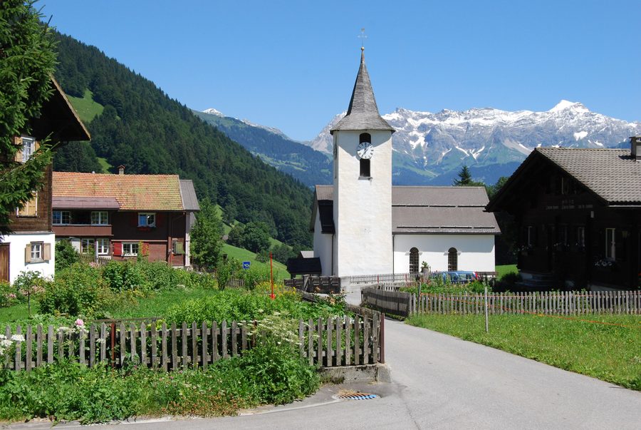 View on Valzeina with its church and former post office