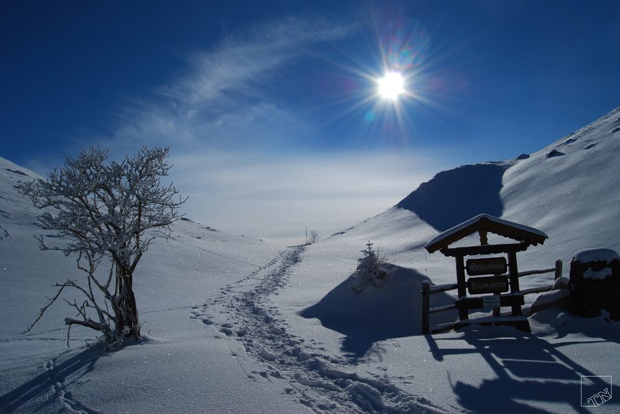 Winterlandschaft am Kranzhorn im Grenzraum zwischen Deutschland und Österreich