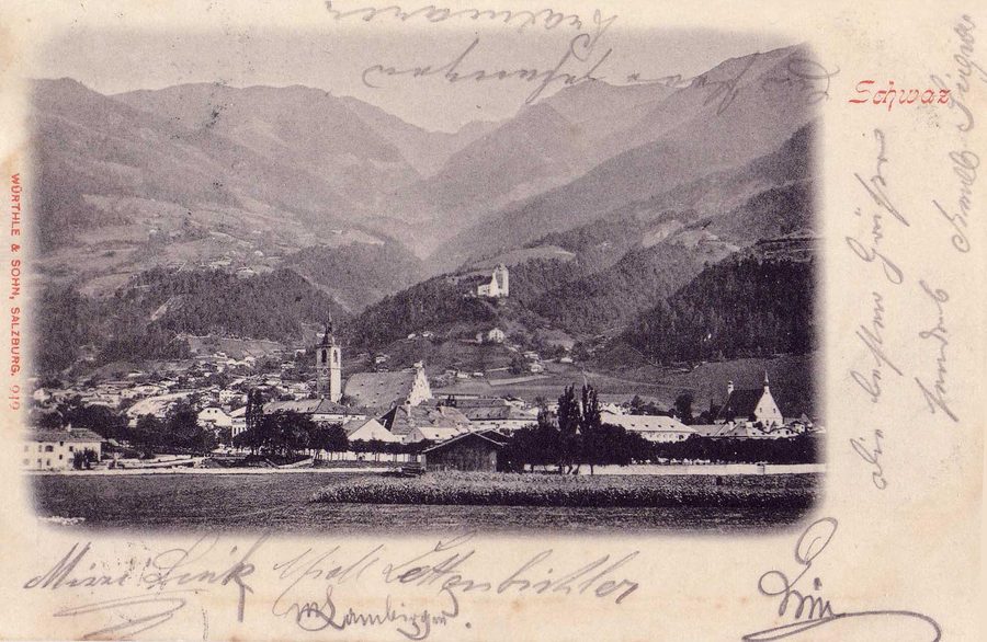 Historische Ansicht von Schwaz und dem Kellerjoch in Tirol