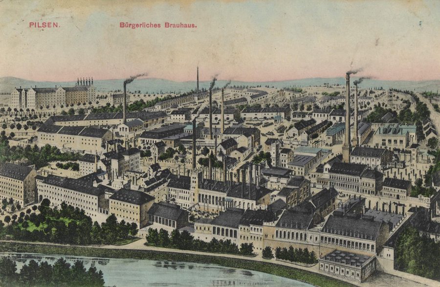 Historische Ansicht des Bürgerlichen Brauhauses in Pilsen, Tschechien