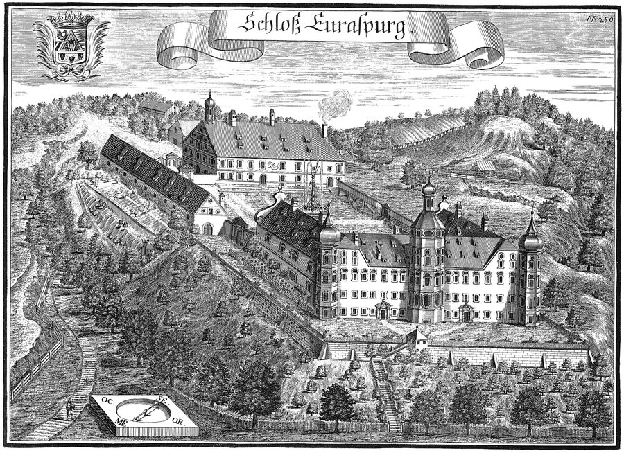 Historischer Kupferstich von Schloss Eurasburg auf dem Tischberg