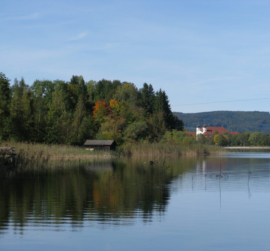 The Kochelsee in Upper Bavaria with Schlehdorf Abbey in the background