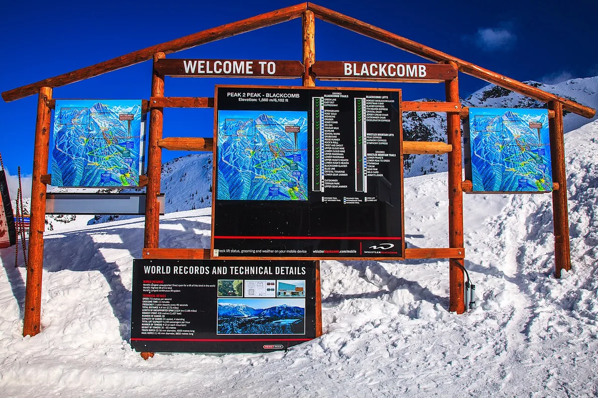 Pistenkarte am Blackcomb Mountain im Skigebiet Whistler Blackcomb in Kanada